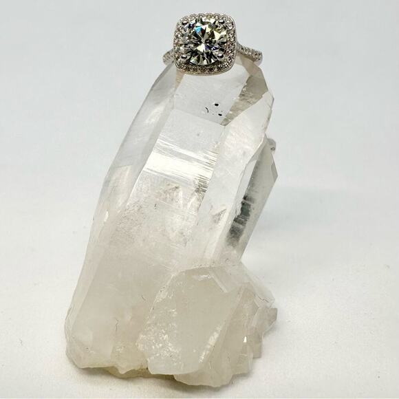 Moissanite Round Cut Cushion Cut Halo Ring Brilliant 2 Ct GRA Certified Size 6 - Picture 4 of 12